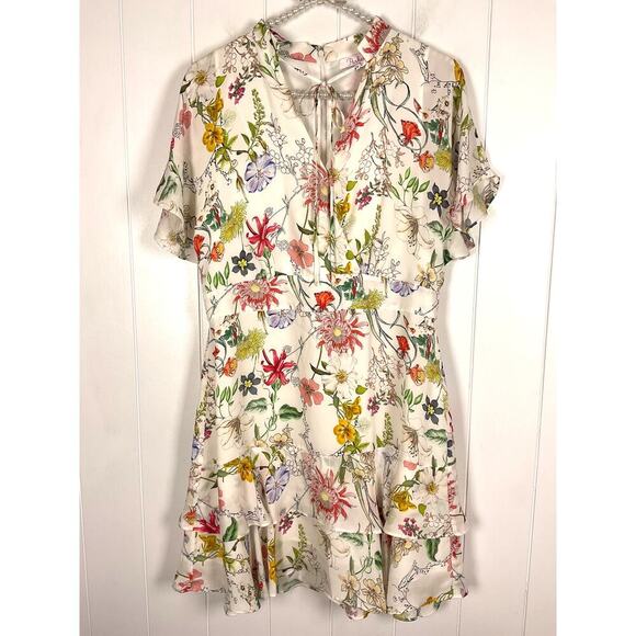 Parker Fillipa 100% Silk Floral Ruffle Mini Faux‎ Dress Size 10 - Picture 2 of 11